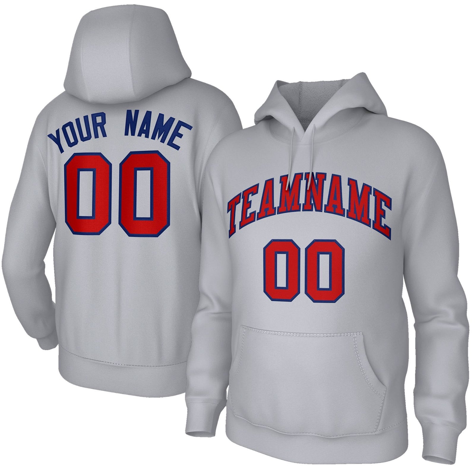 Custom Gray Red-Navy Classic Style Pullover Fashion Hoodie Uniform