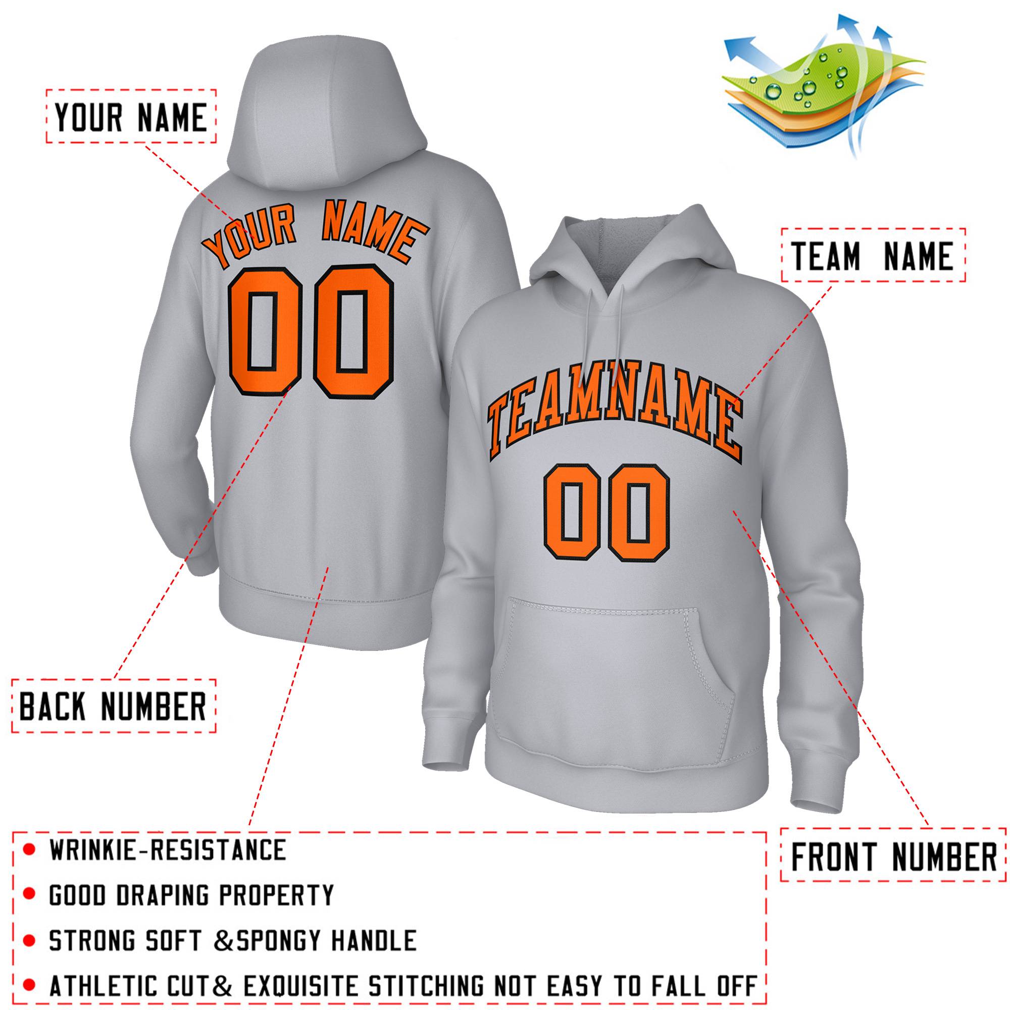 Custom Classic Style Gray Hoodie Fashion Athletic Pullover Sweatshirt