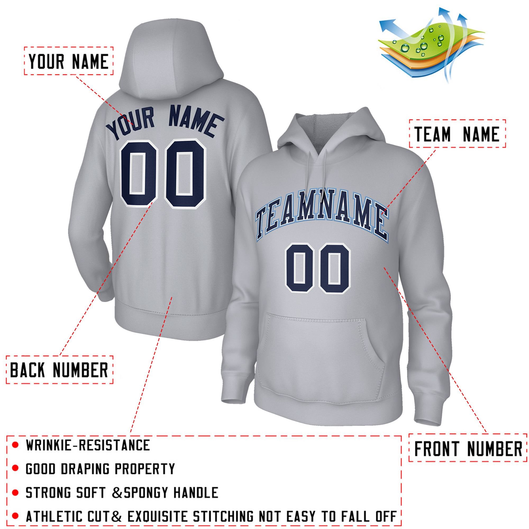 Custom Classic Style Hoodie Fashion Athletic Gray Pullover Sweatshirt
