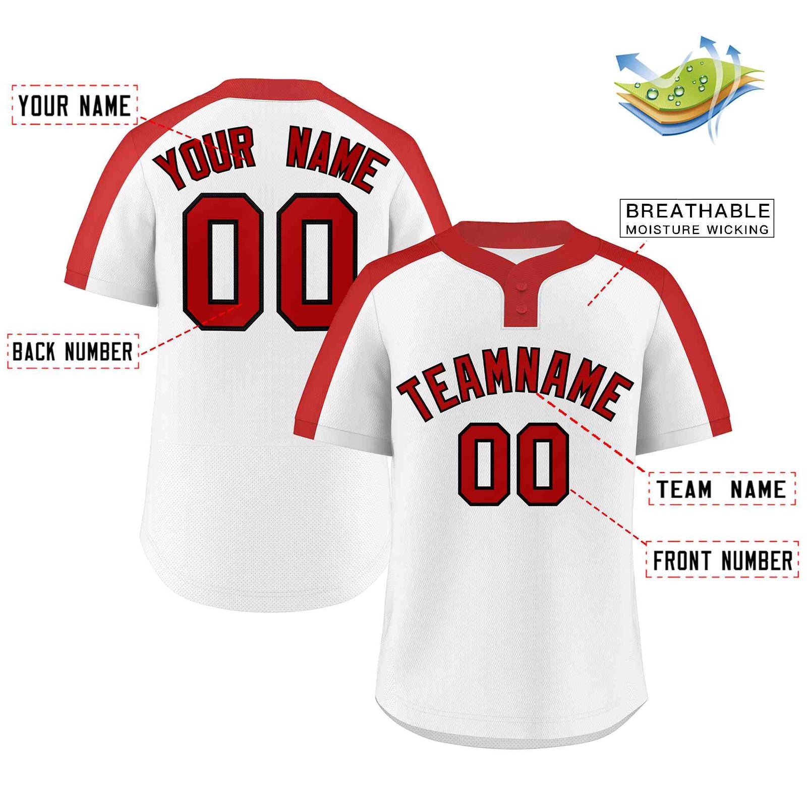 Custom White Red-Black Classic Style Authentic Two-Button Softball Jersey