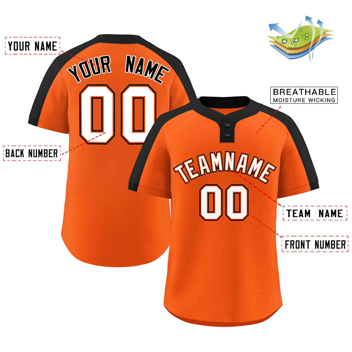 Custom Orange White-Orange Classic Style Authentic Two-Button Softball Jersey