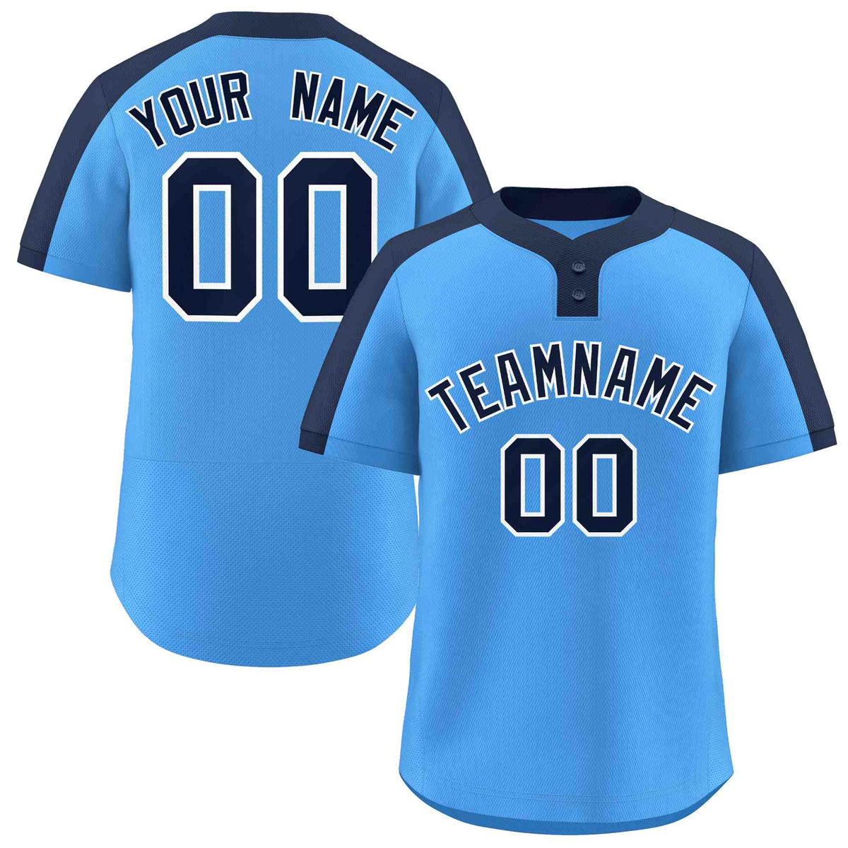 Custom Powder Blue Navy-White Classic Style Authentic Two-Button Softball Jersey