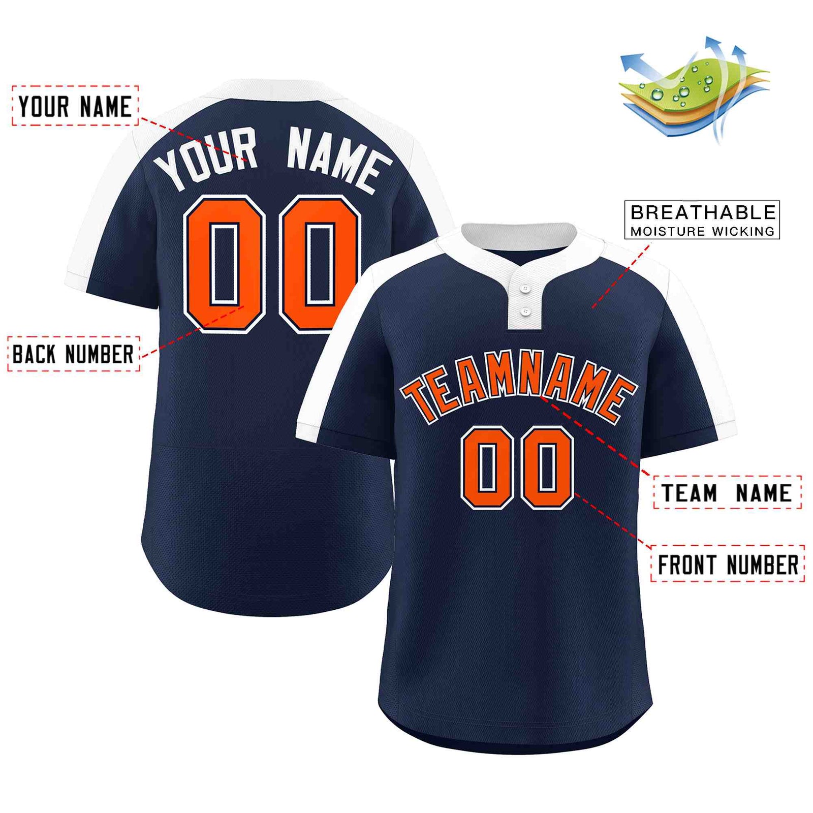 Custom Navy Orange-Navy Classic Style Authentic Two-Button Softball Jersey