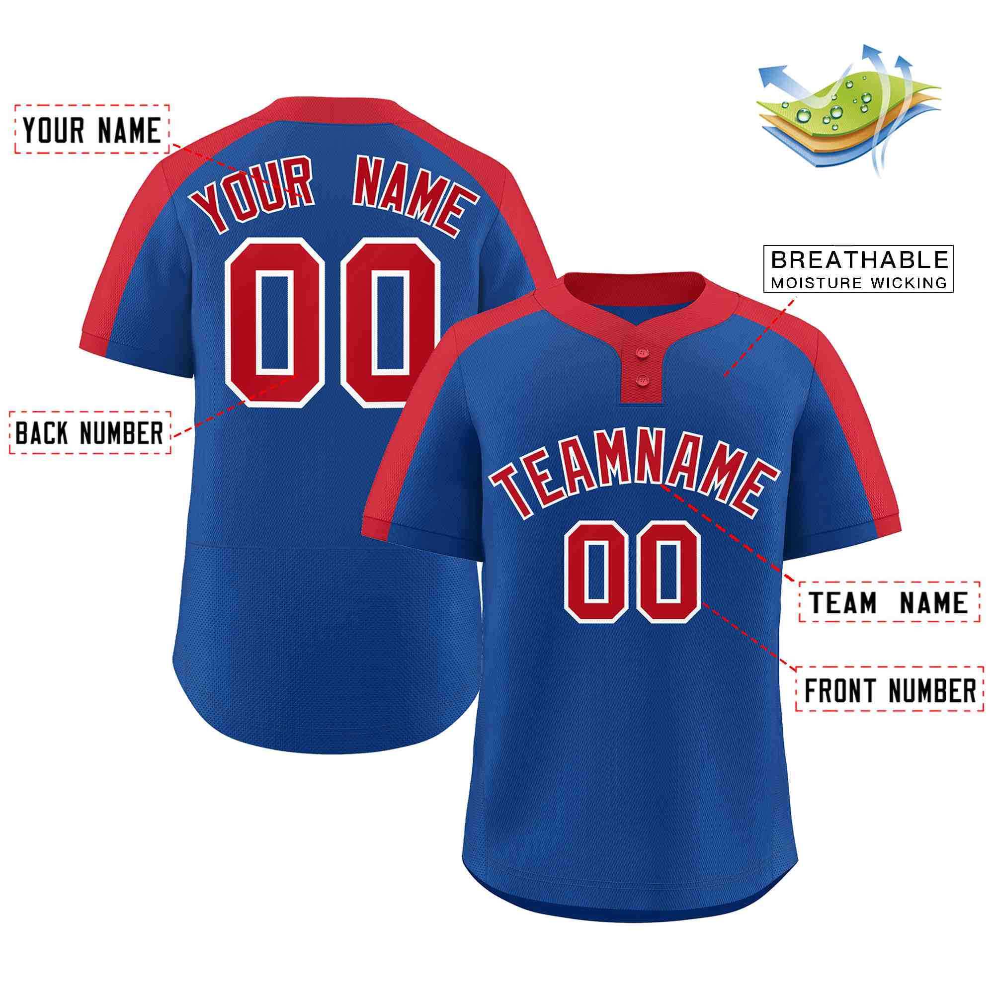 Custom Royal Red-White Classic Style Authentic Two-Button Softball Jersey