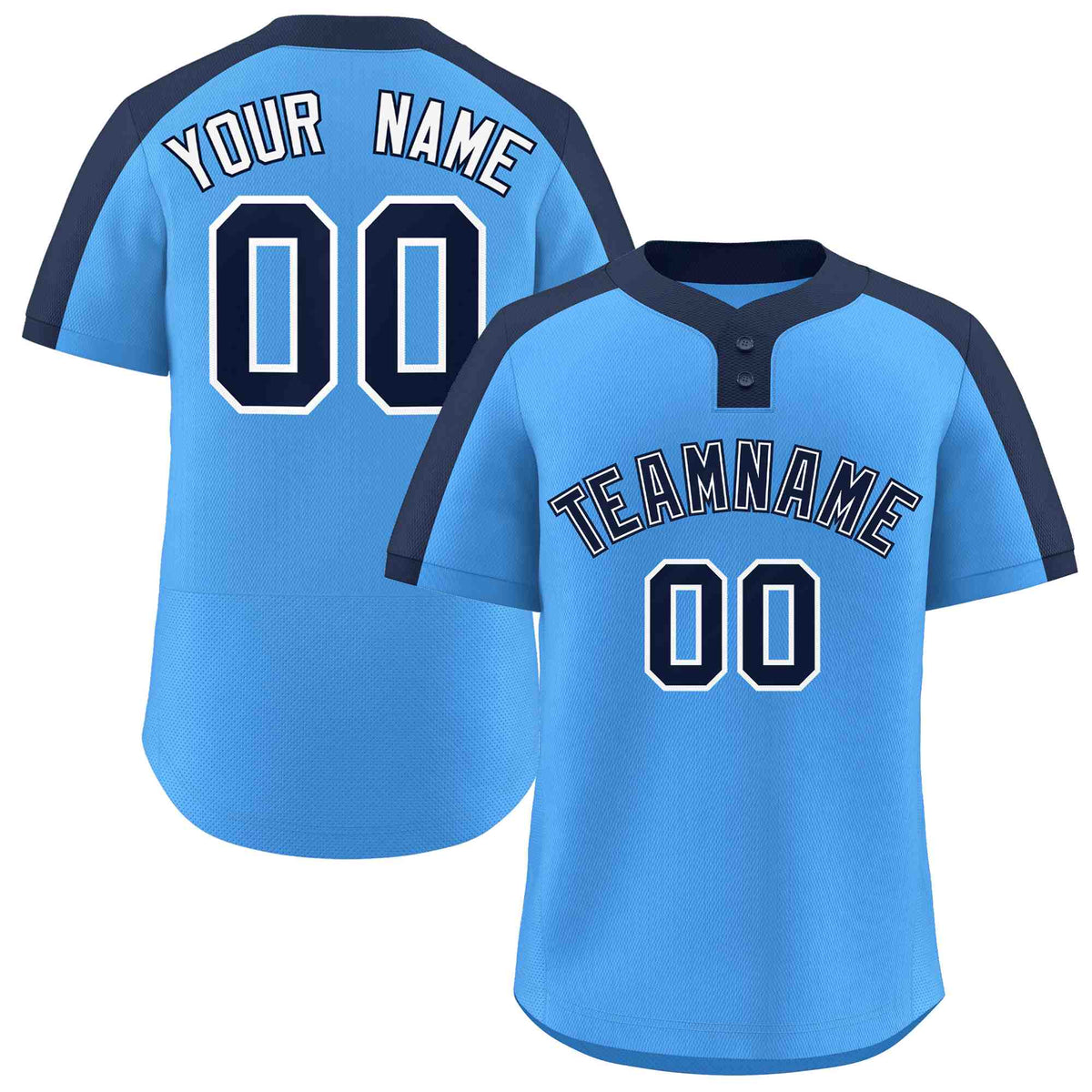 Custom Powder Blue Navy-White Classic Style Authentic Two-Button Softball Jersey