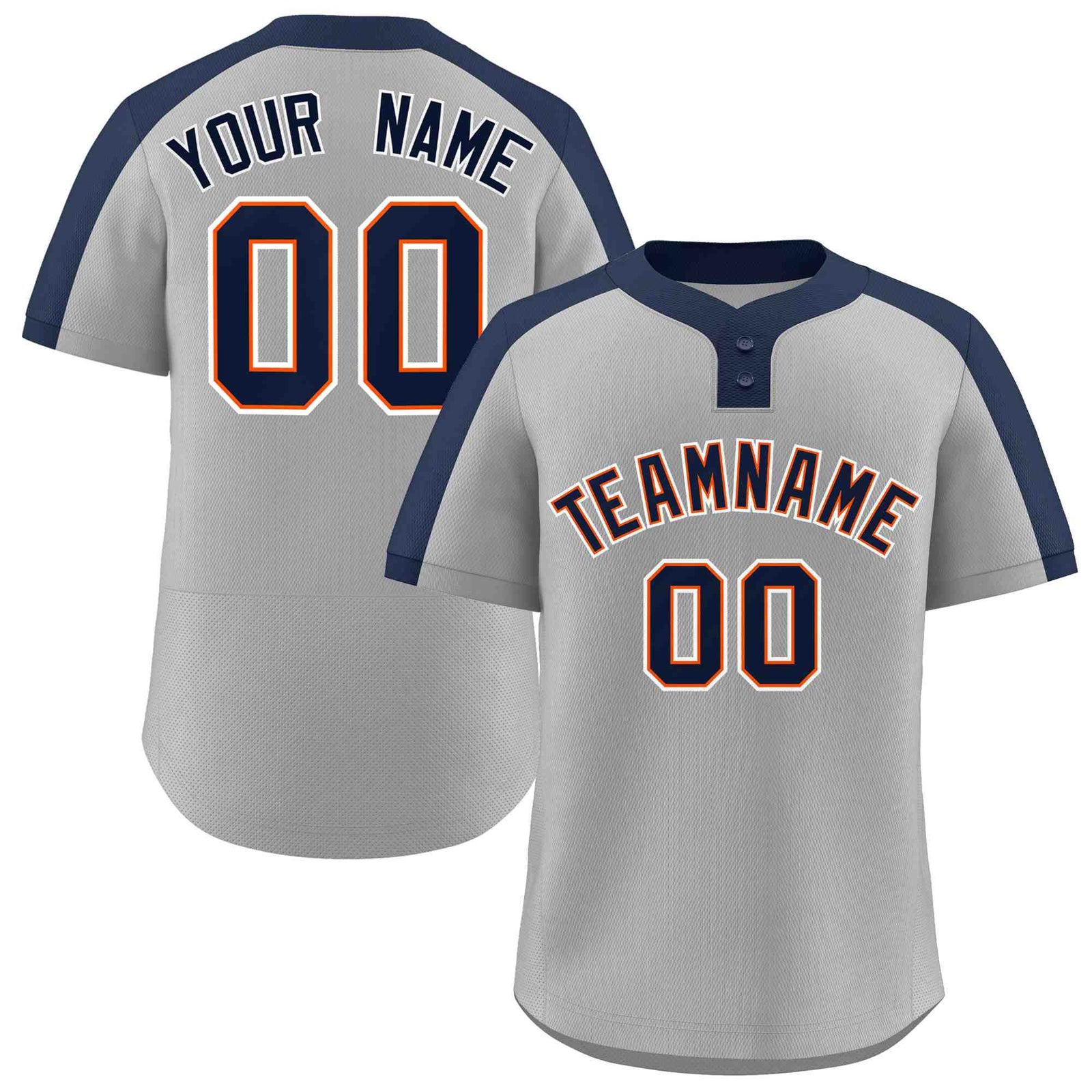 Custom Gray Navy-Orange Classic Style Authentic Two-Button Softball Jersey