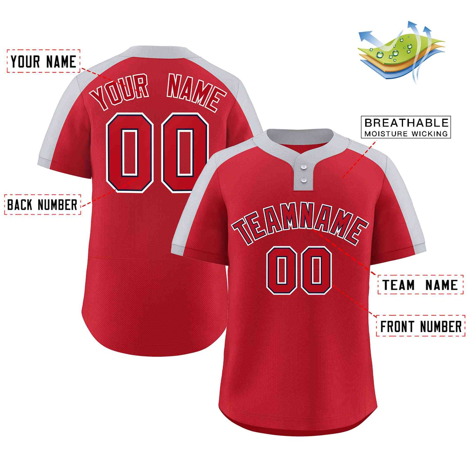 Custom Red Red-Navy Classic Style Authentic Two-Button Softball Jersey