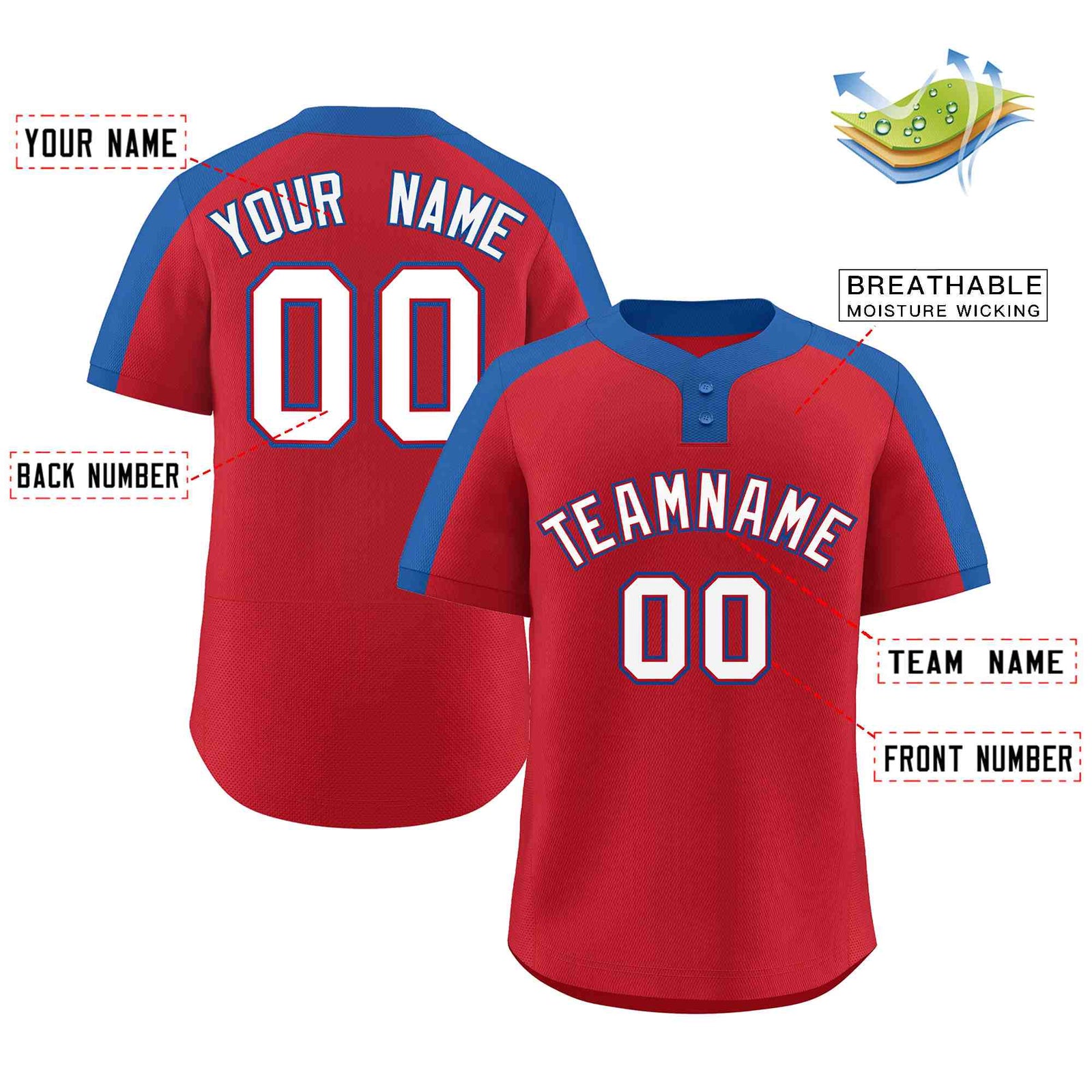 Custom Red White-Red Classic Style Authentic Two-Button Softball Jersey
