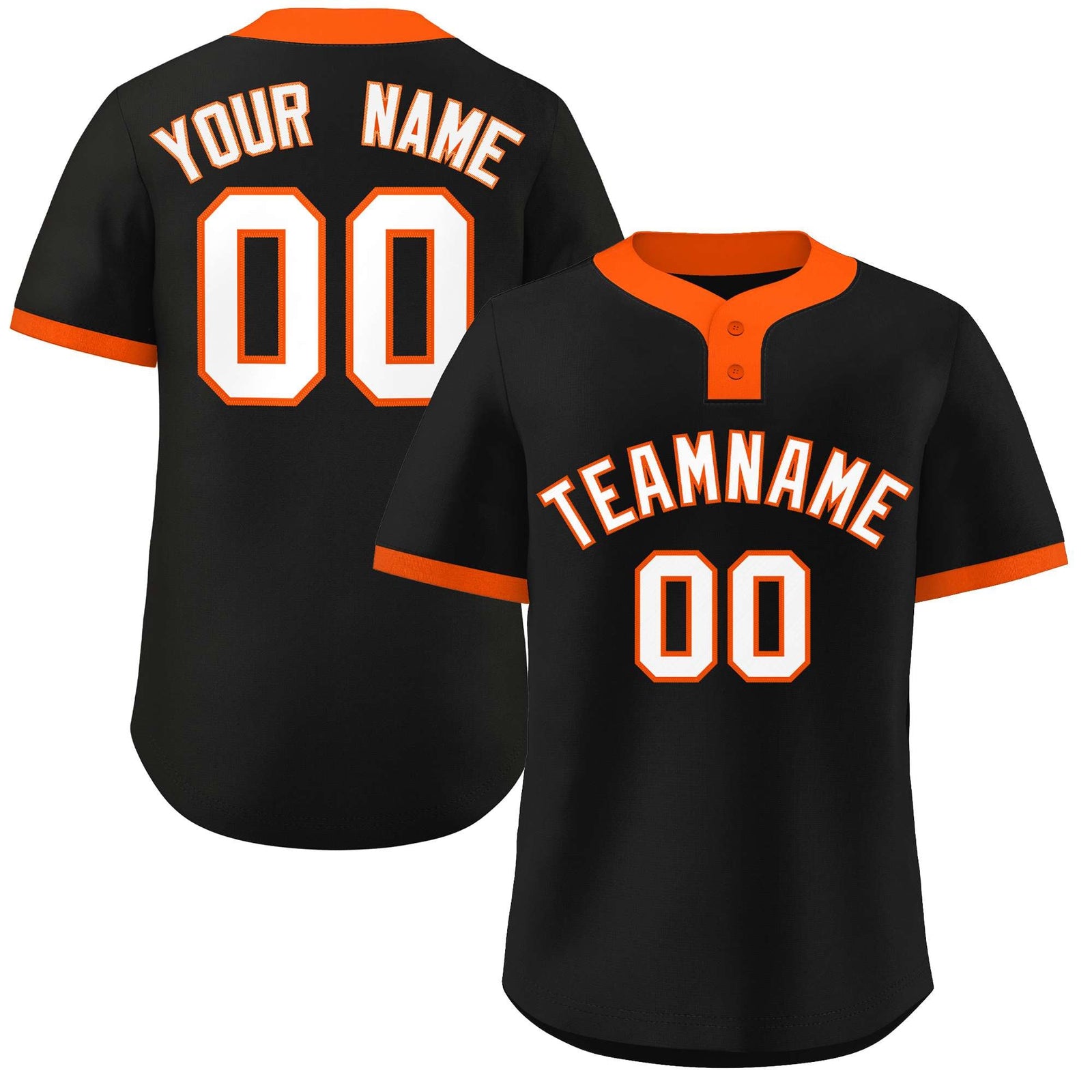 Custom Black White-Orange Classic Style Authentic Two-Button Softball Jersey