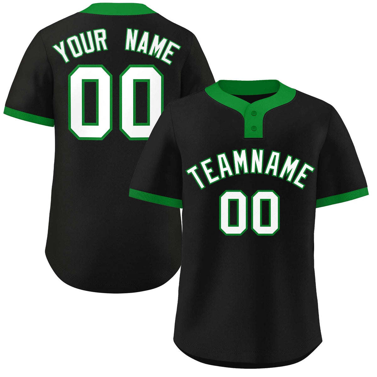 Custom Black White-Kelly Green Classic Style Authentic Two-Button Softball Jersey