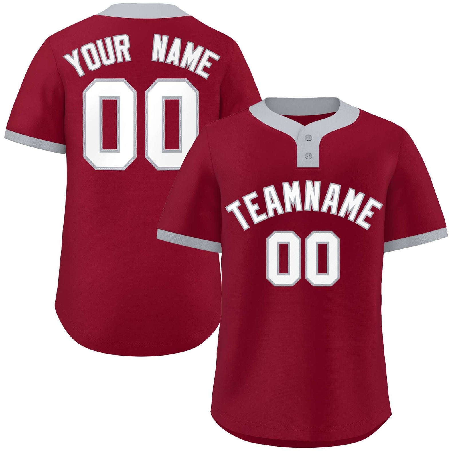 Custom Crimson White-Gray Classic Style Authentic Two-Button Softball Jersey