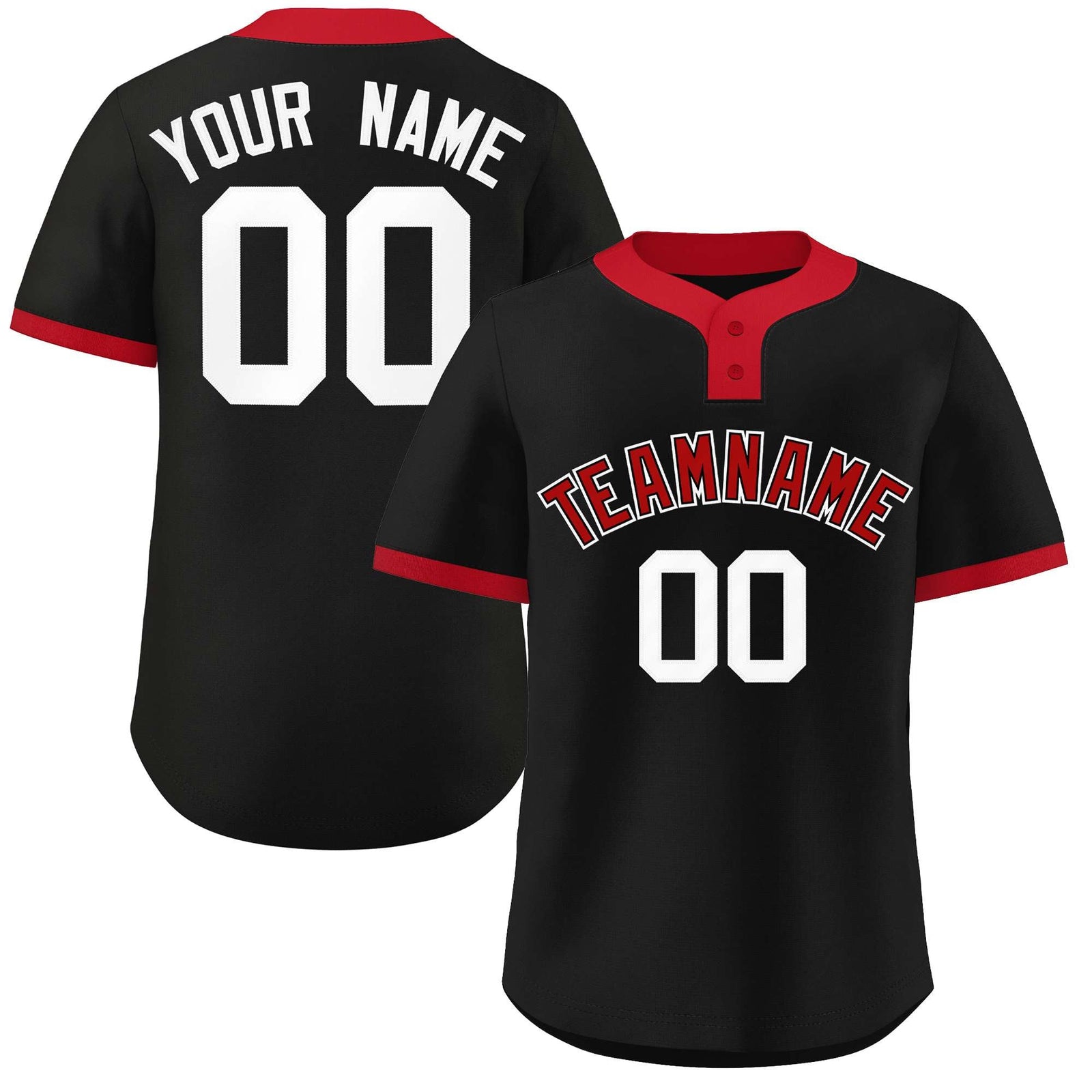 Custom Black Red-White Classic Style Authentic Two-Button Softball Jersey