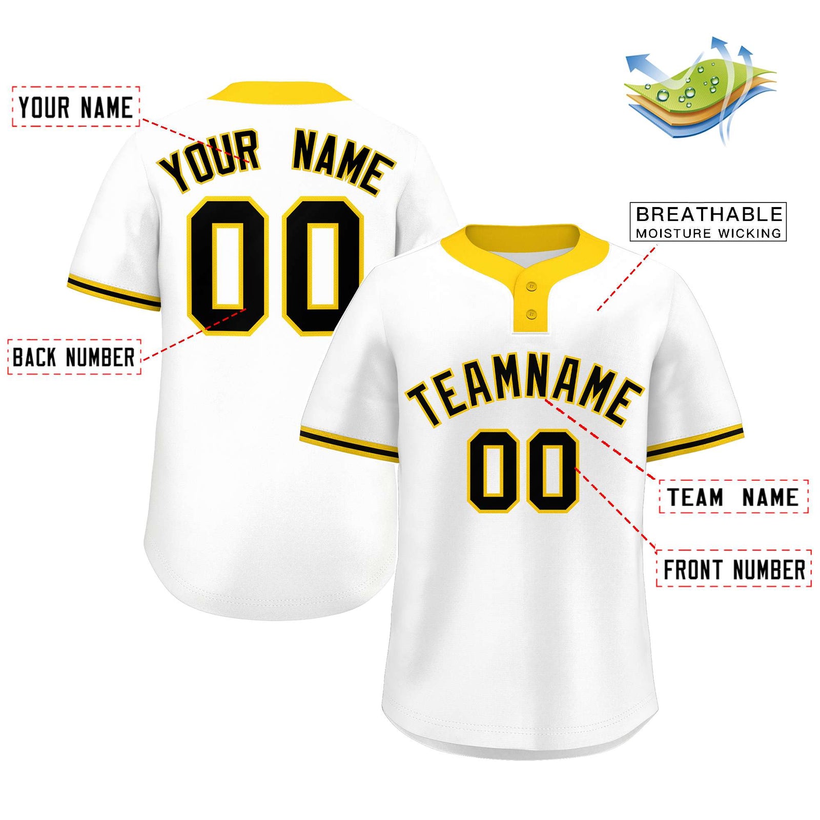 Custom White Black-Gold Classic Style Authentic Two-Button Softball Jersey