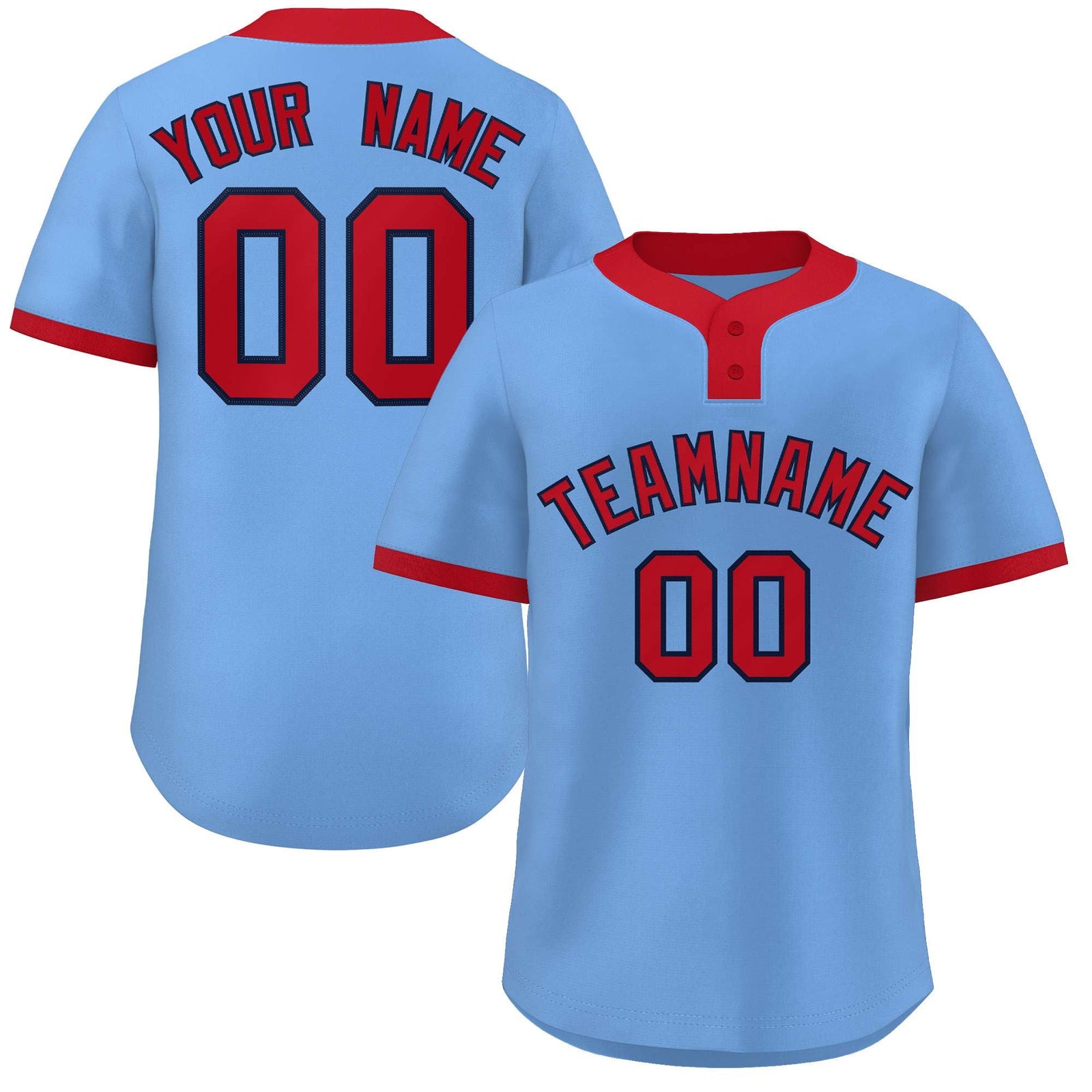 Custom Light Blue Red Classic Style Authentic Two-Button Softball Jersey