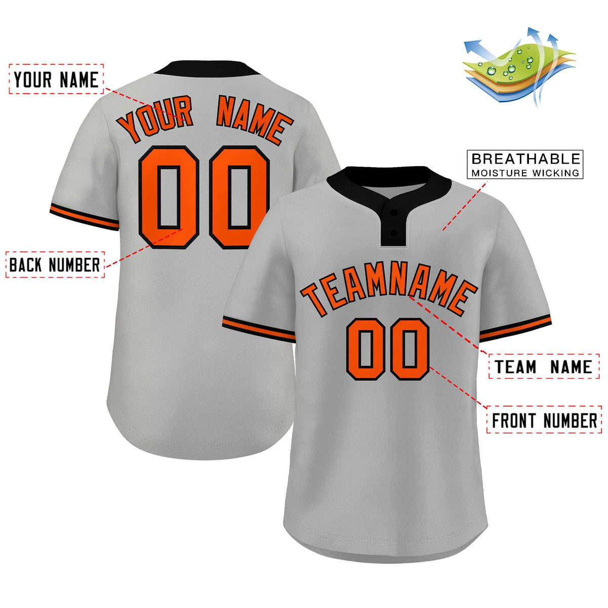 Custom Gray Orange-Black Classic Style Authentic Two-Button Softball Jersey