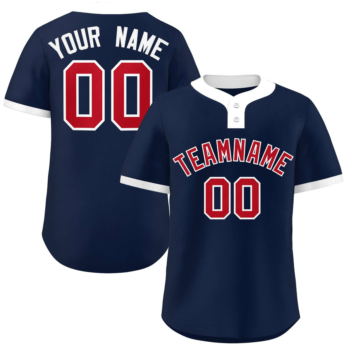 Custom Navy Red-White Classic Style Authentic Two-Button Softball Jersey