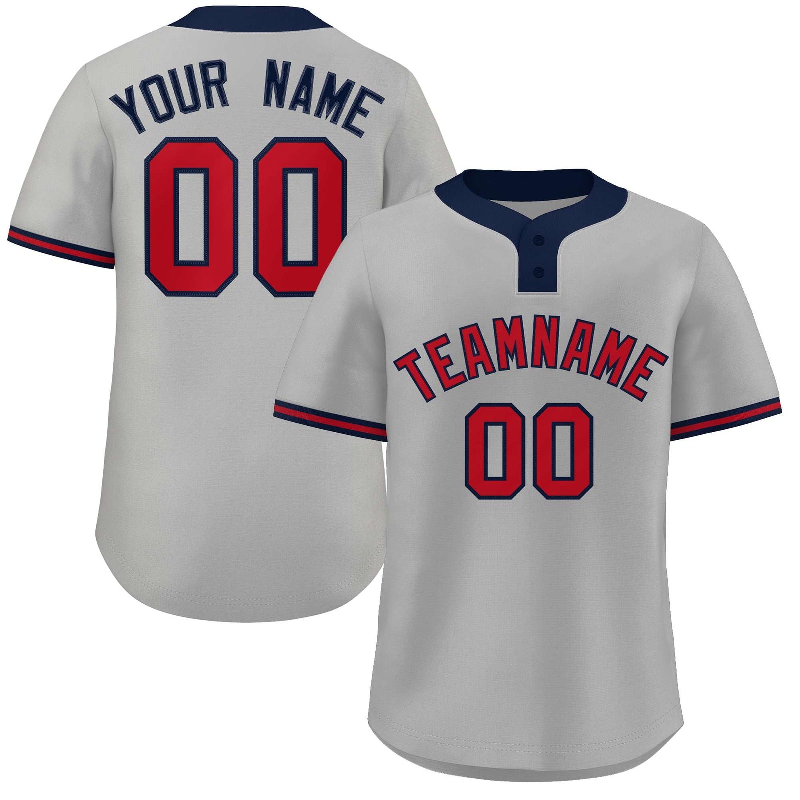 Custom Gray Red-Navy Classic Style Authentic Two-Button Softball Jersey