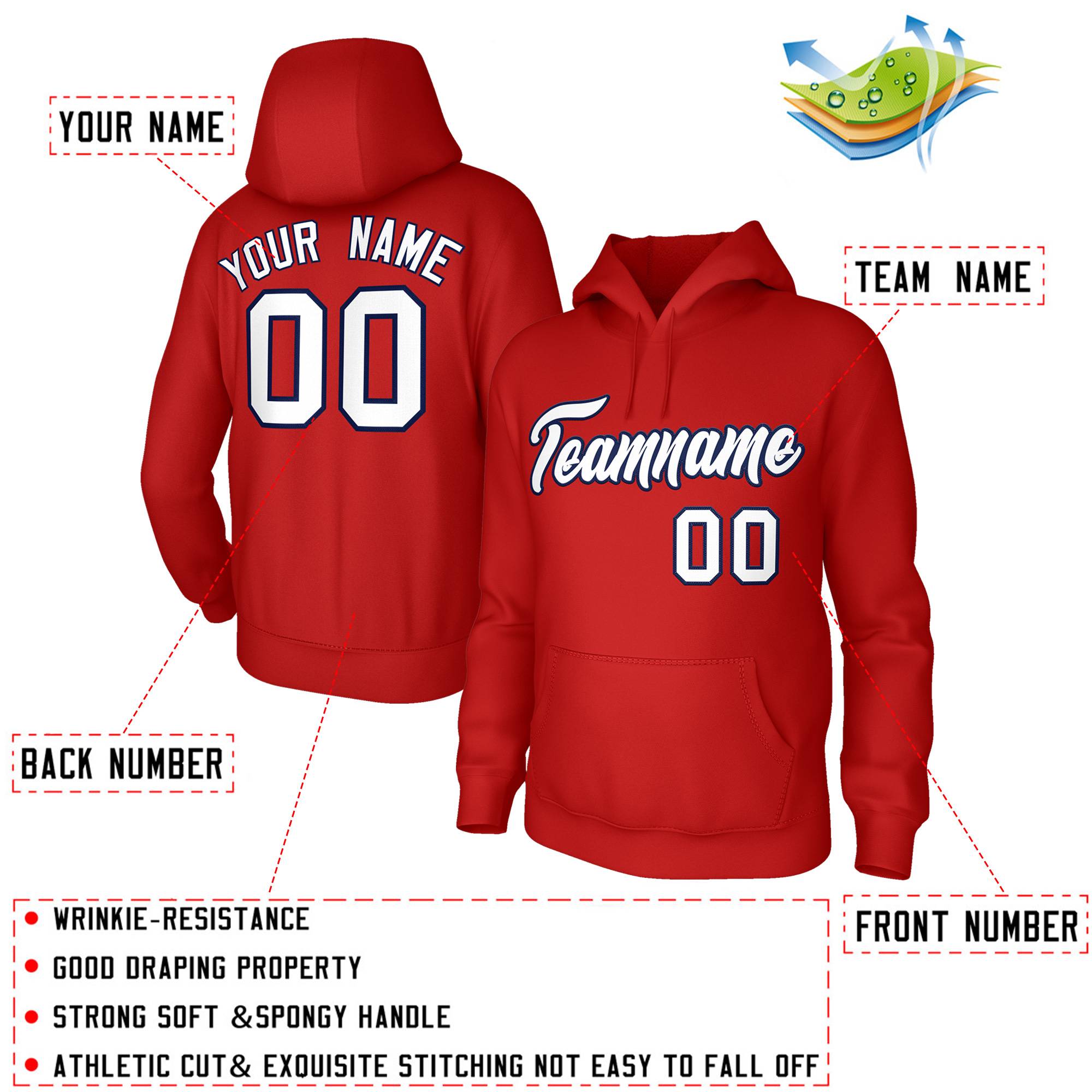 Custom Stitched Red White-Navy Classic Style Sweatshirt Pullover Hoodie