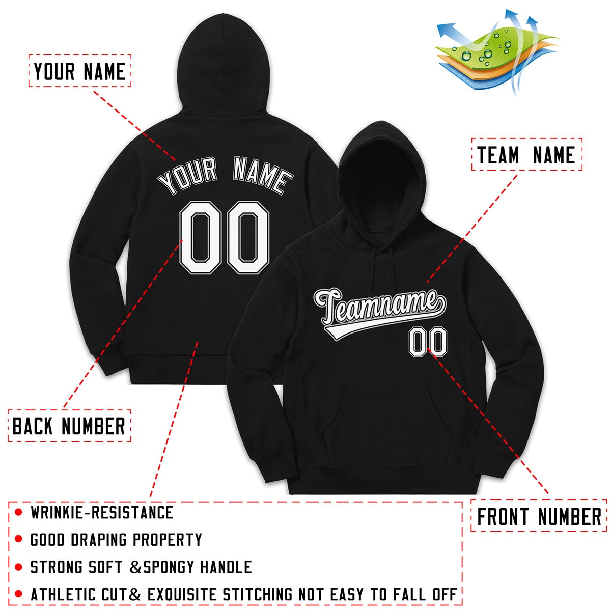 Custom Black Gray-White Classic Style Sweatshirt Fashion Hoodie Uniform