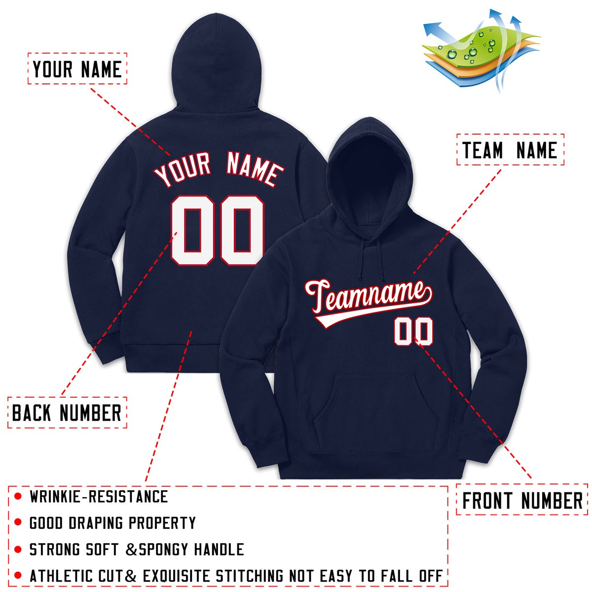 Custom Navy Sport Classic Style Sweatshirt Fashion Hoodie Uniform