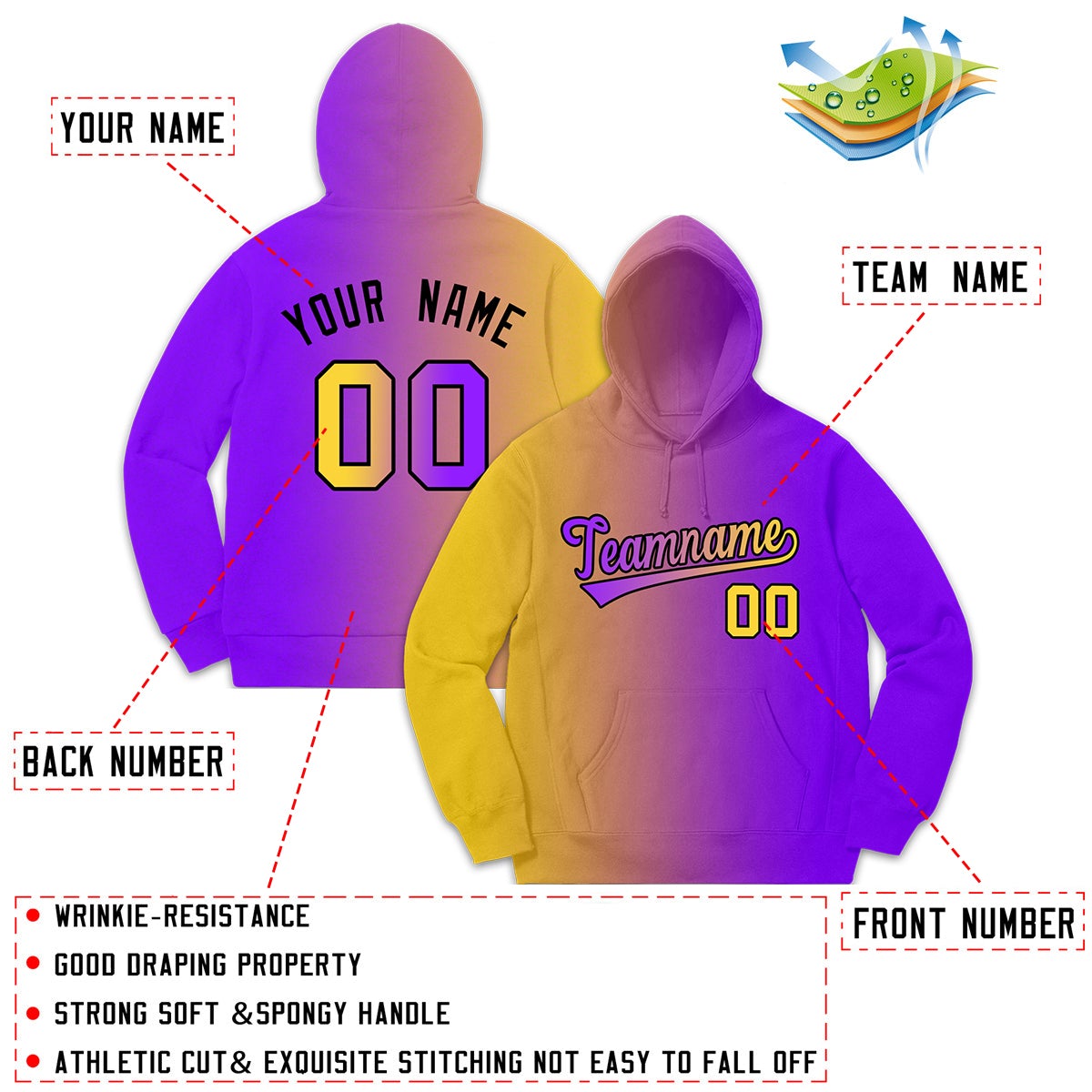 Custom Orange Purple Gradient Fashion Casual Pullover Sweatshirt Hoodie