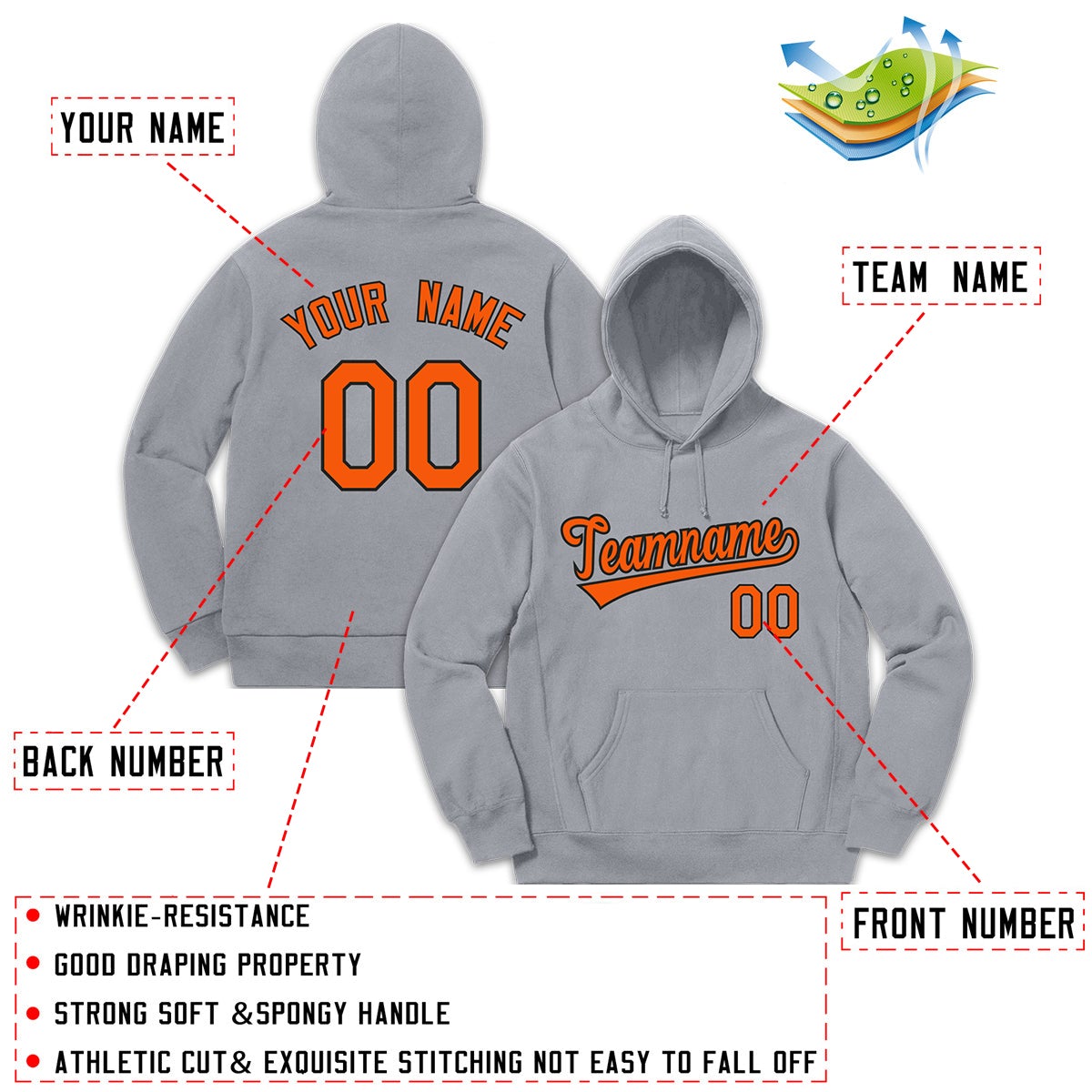 Custom Gray Orange-Black Sport Classic Style Sweatshirt Fashion Hoodie Uniform