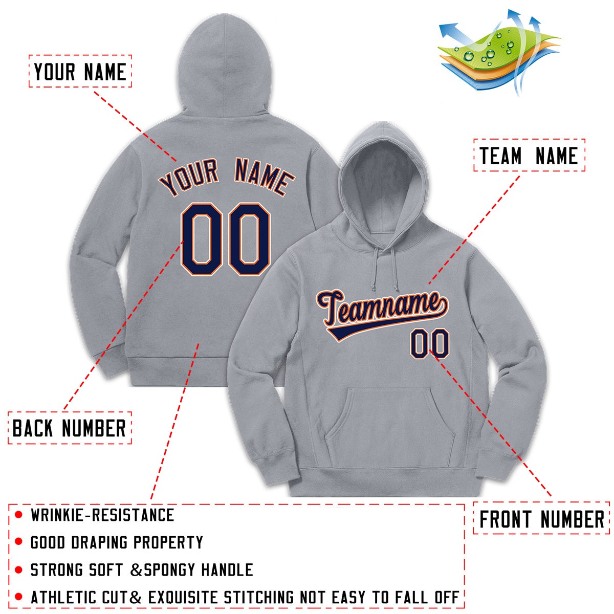 Custom Gray Royal-Orange Mens Classic Style Sweatshirt Fashion Hoodie Uniform