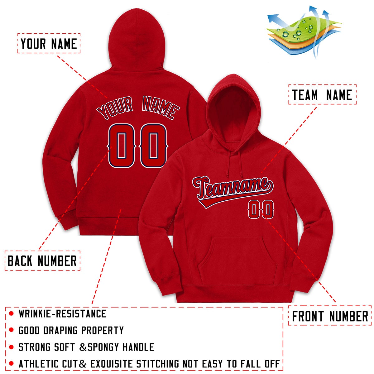 Custom Red White-Red Classic Style Pullover Fashion Hoodie Uniform