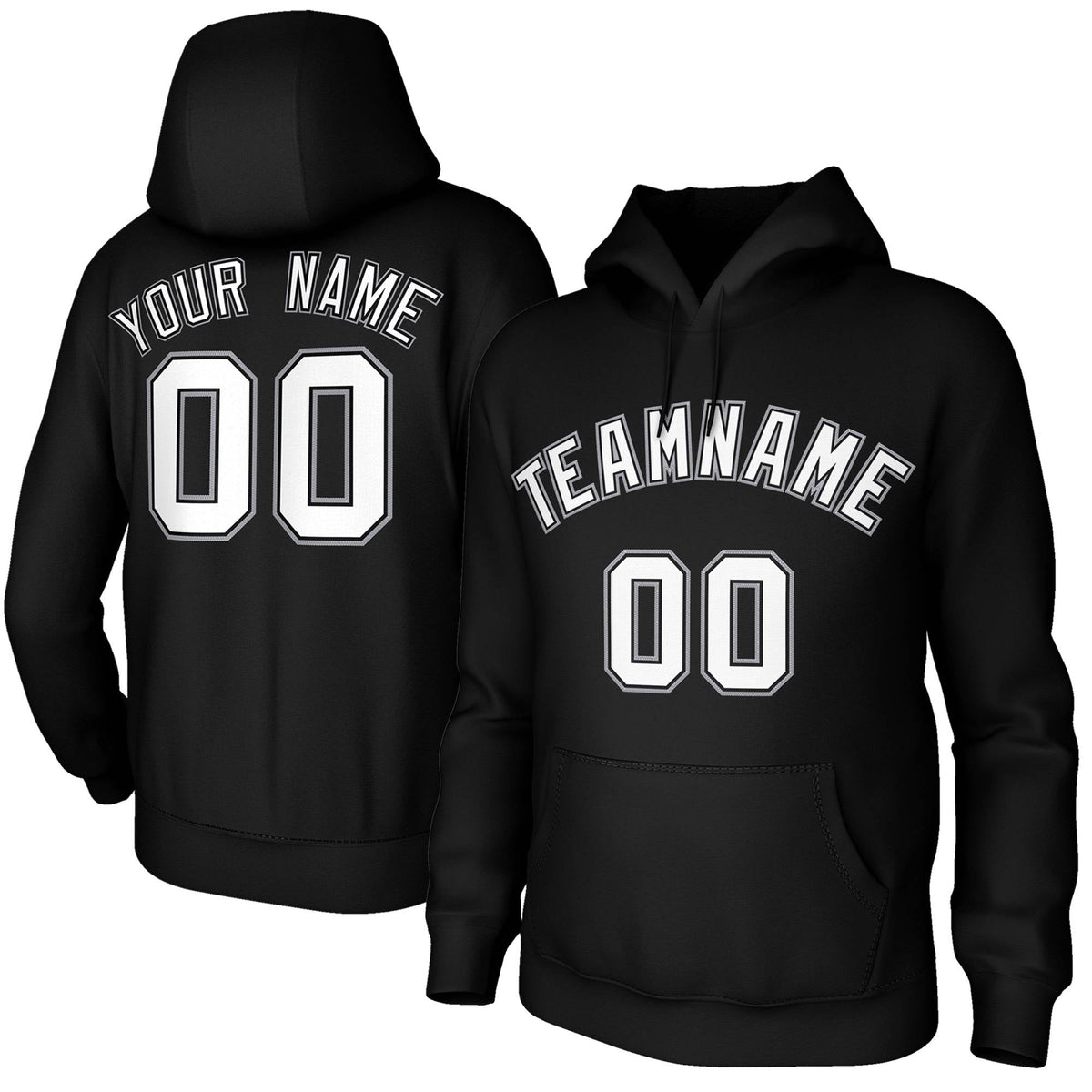 Custom Stitched Black White-Gray Classic Style Sweatshirt Pullover Hoodie