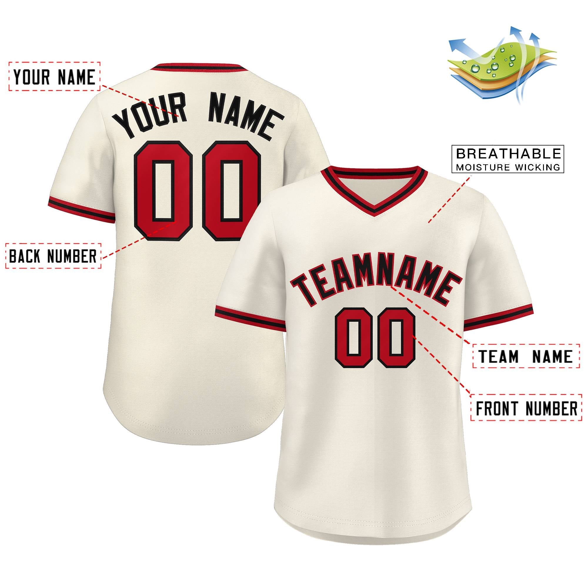 Custom Cream Red-Black Classic Style Personalized Authentic Pullover Baseball Jersey