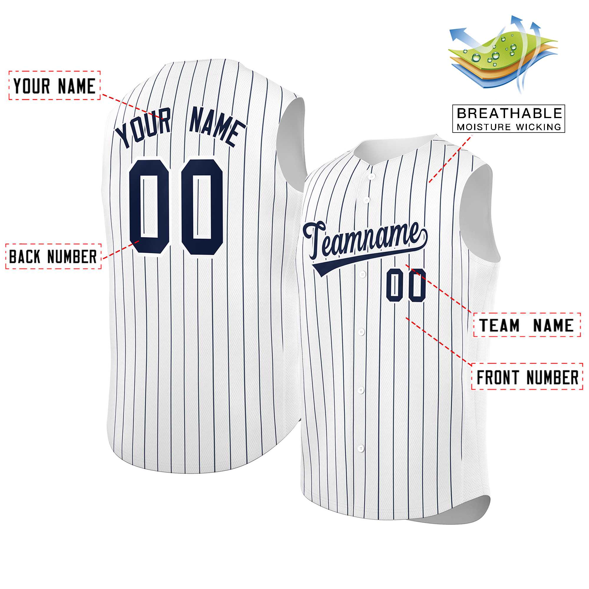 Custom White Navy-White Sleeveless Stripe Fashion Baseball Jersey