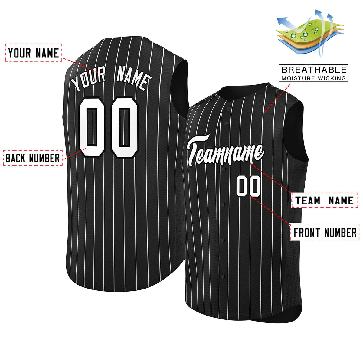 Custom Black White-Black Sleeveless Stripe Fashion Baseball Jersey