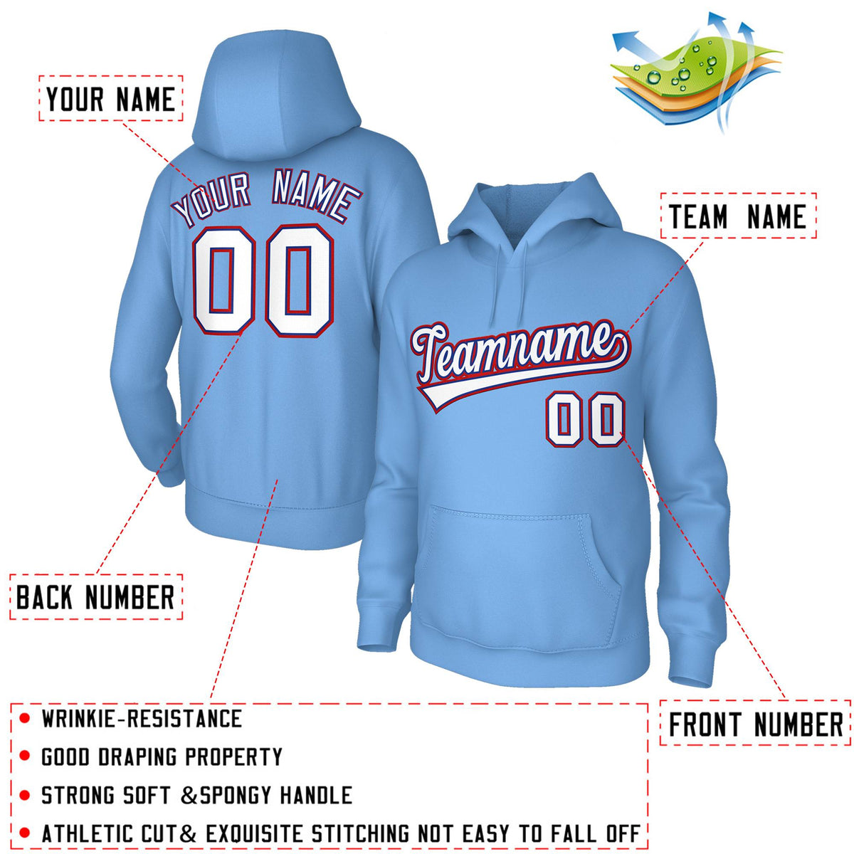 Custom Classic Style Hoodie Game Lt Blue Training Uniform