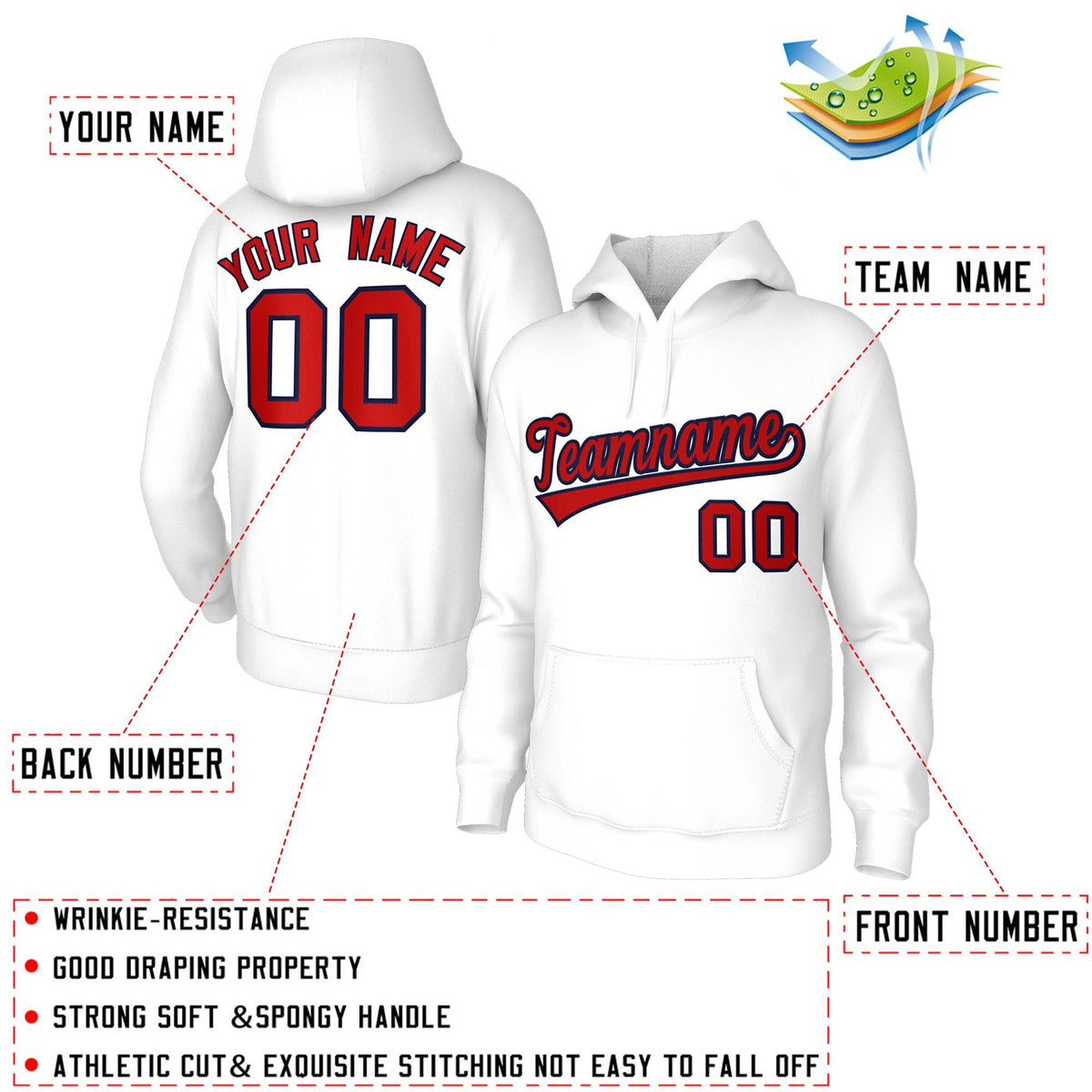 Custom Stitched Classic Style Hoodie Pullover Sweatshirt