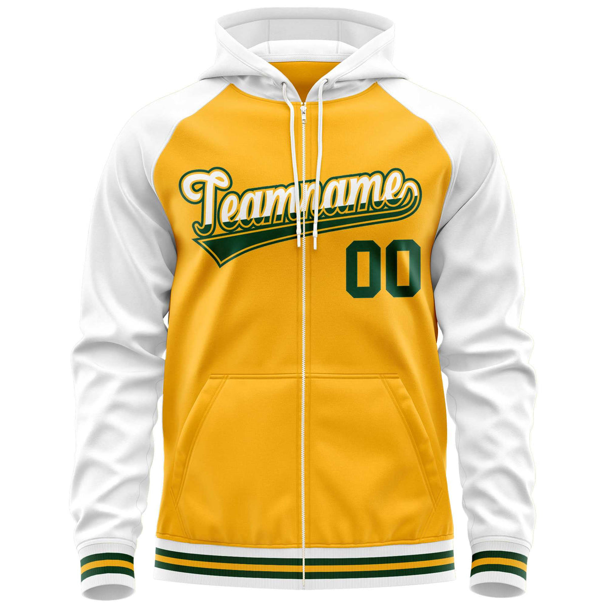 Custom Stitched Yellow White Raglan Sleeves Sports Full-Zip Sweatshirt Hoodie