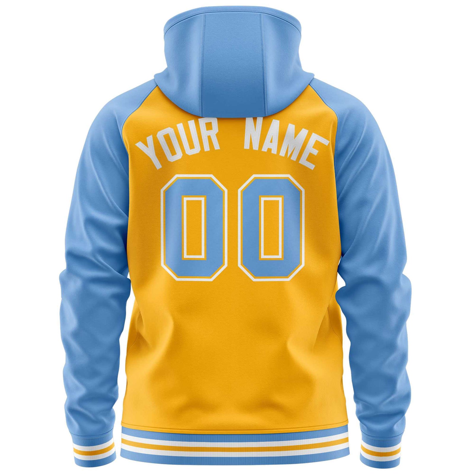 Custom Stitched Yellow Powder Blue Raglan Sleeves Sports Full-Zip Sweatshirt Hoodie