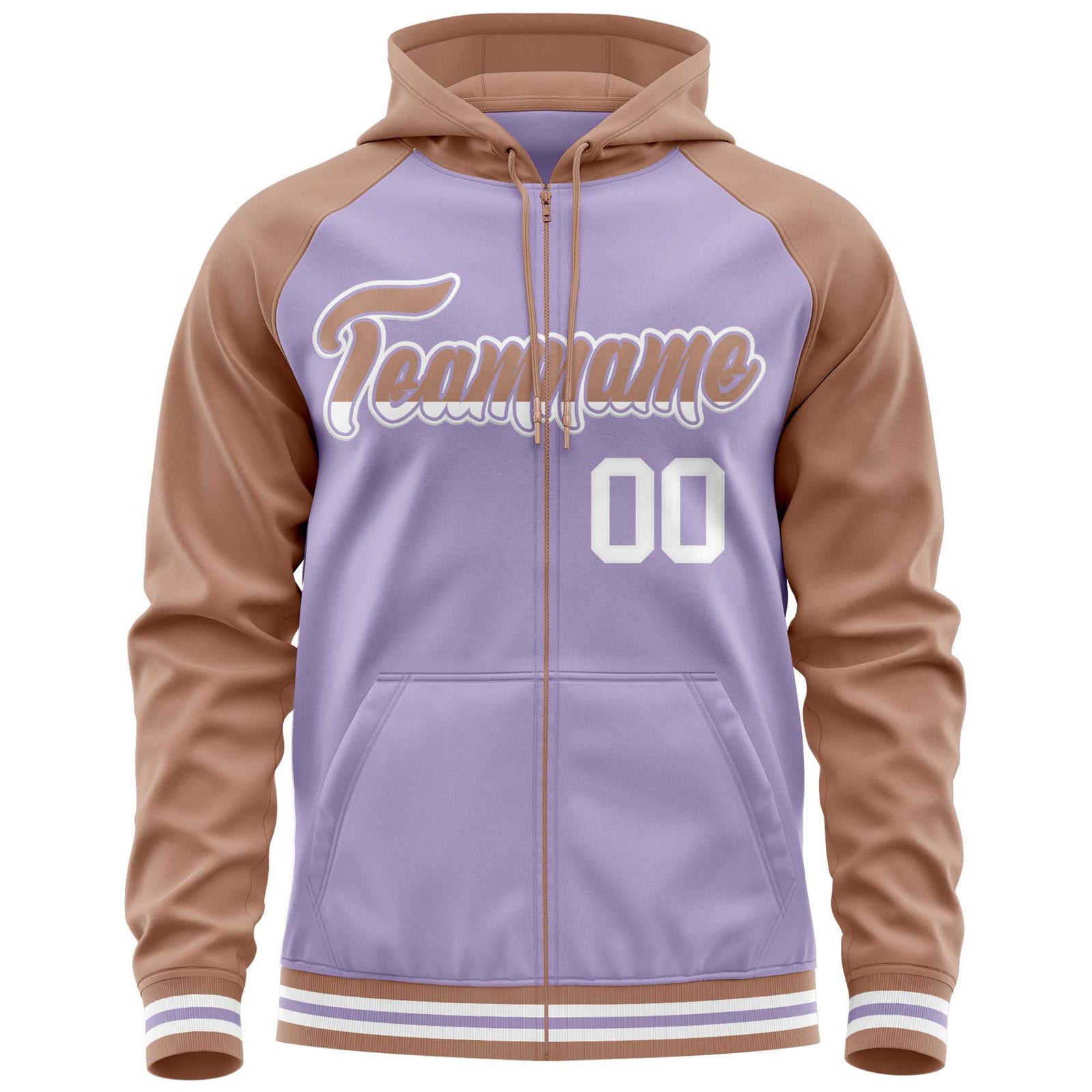 Custom Stitched Light Purple Brown Raglan Sleeves Sports Full-Zip Sweatshirt Hoodie