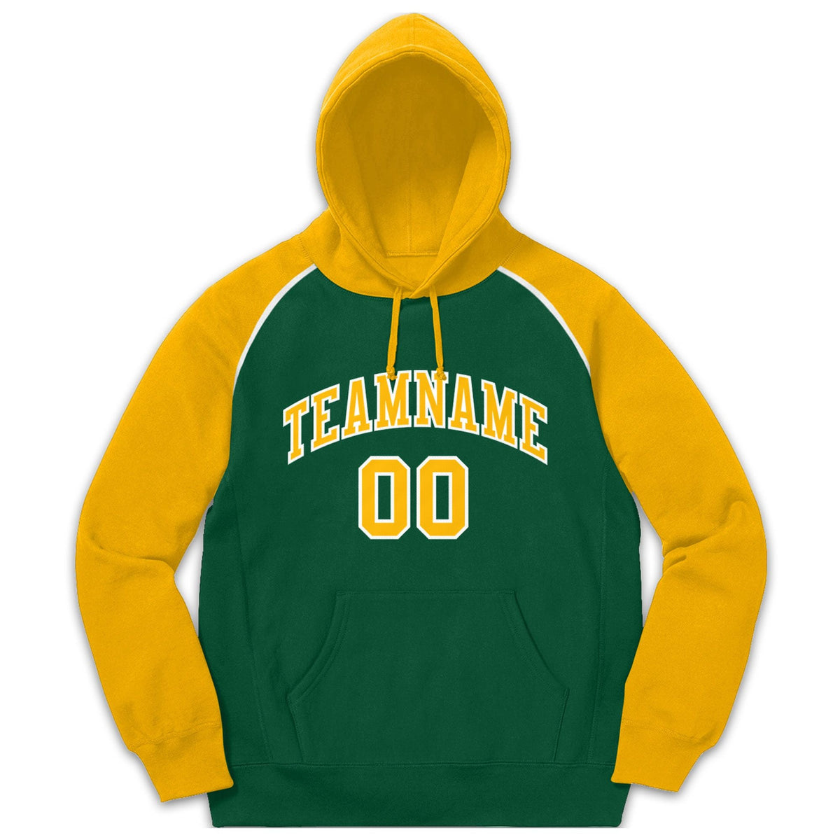 Custom Stitched Sportwear Green Gold-White Raglan Sleeves Pullover Hoodie