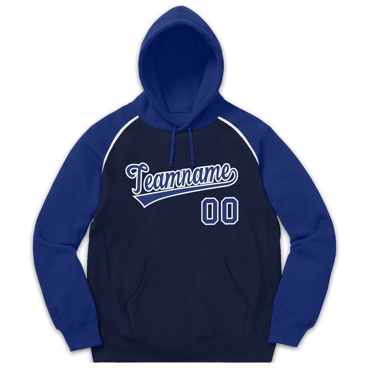 Custom Stitched Sportwear Navy Royal-White Raglan Sleeves Pullover Hoodie
