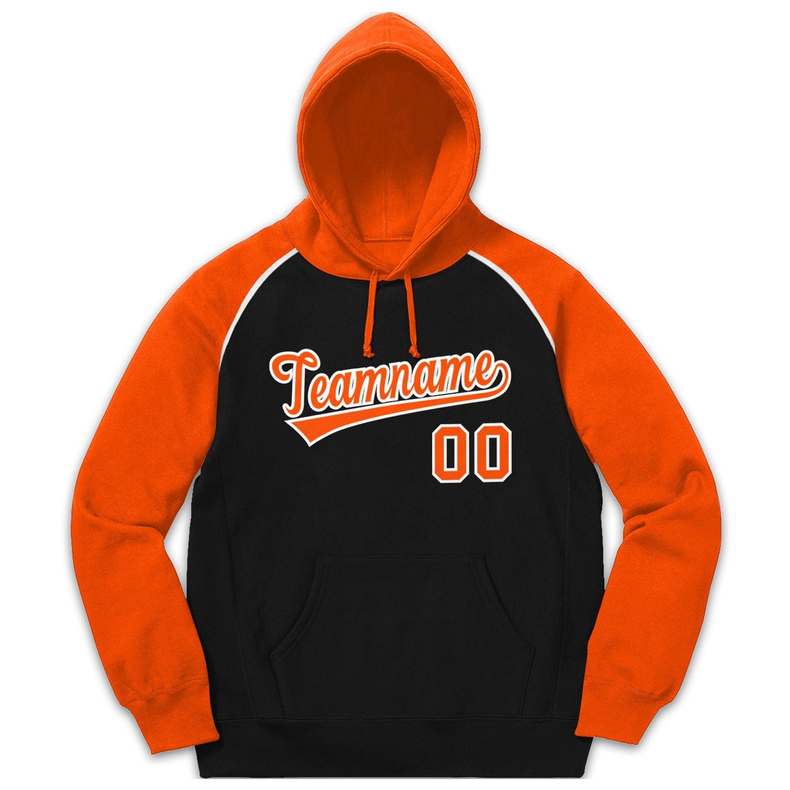 Custom Stitched Sportwear Black Orange-White Raglan Sleeves Pullover Hoodie