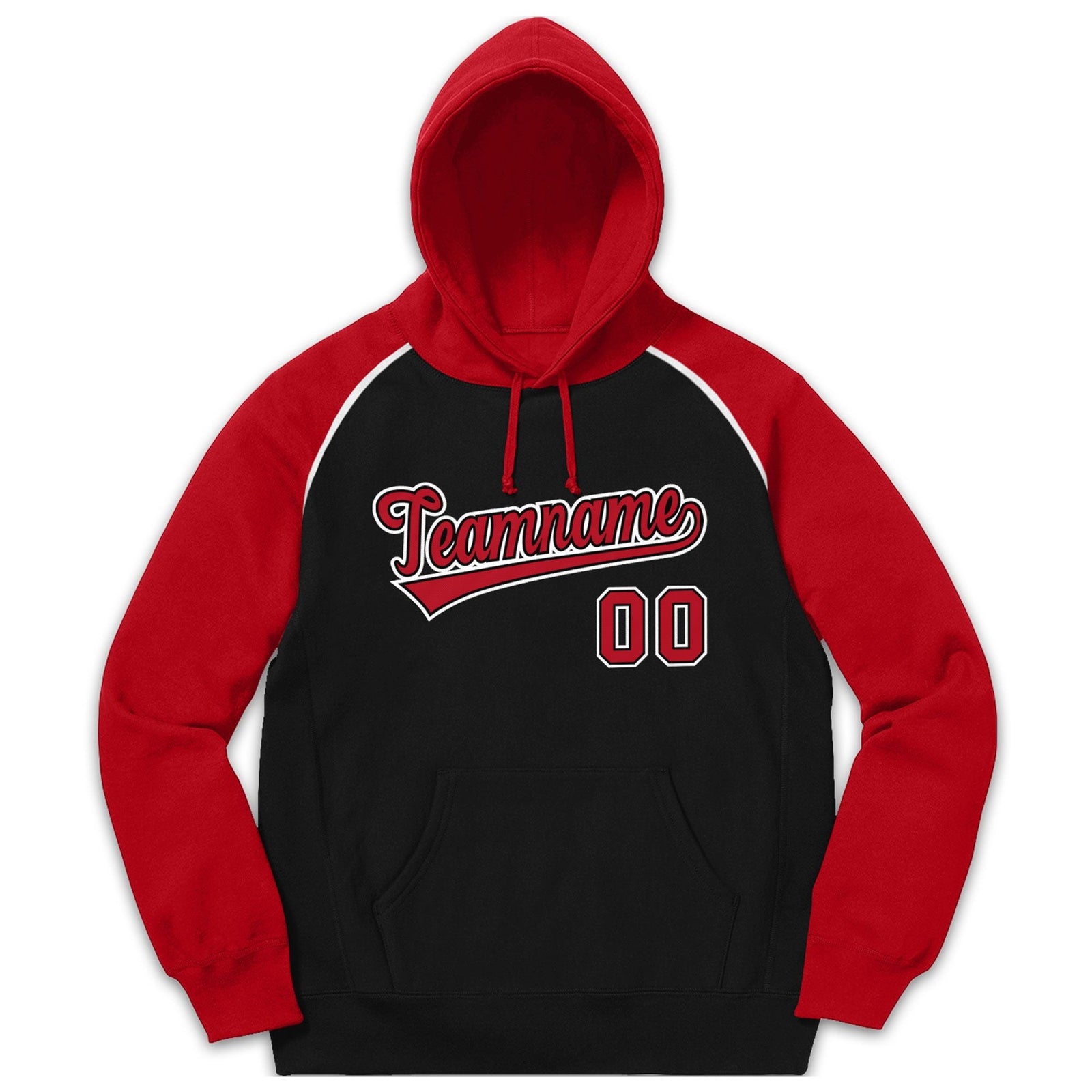 Custom Stitched Sportwear Black Red-White Raglan Sleeves Pullover Hoodie