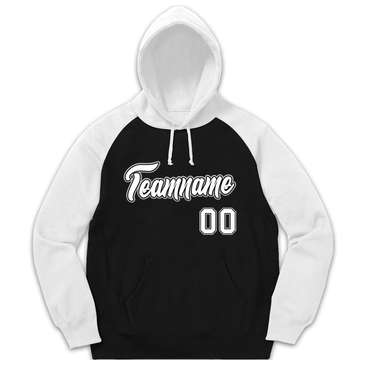 Custom Stitched Sportwear Black White-Gray Raglan Sleeves Pullover Hoodie