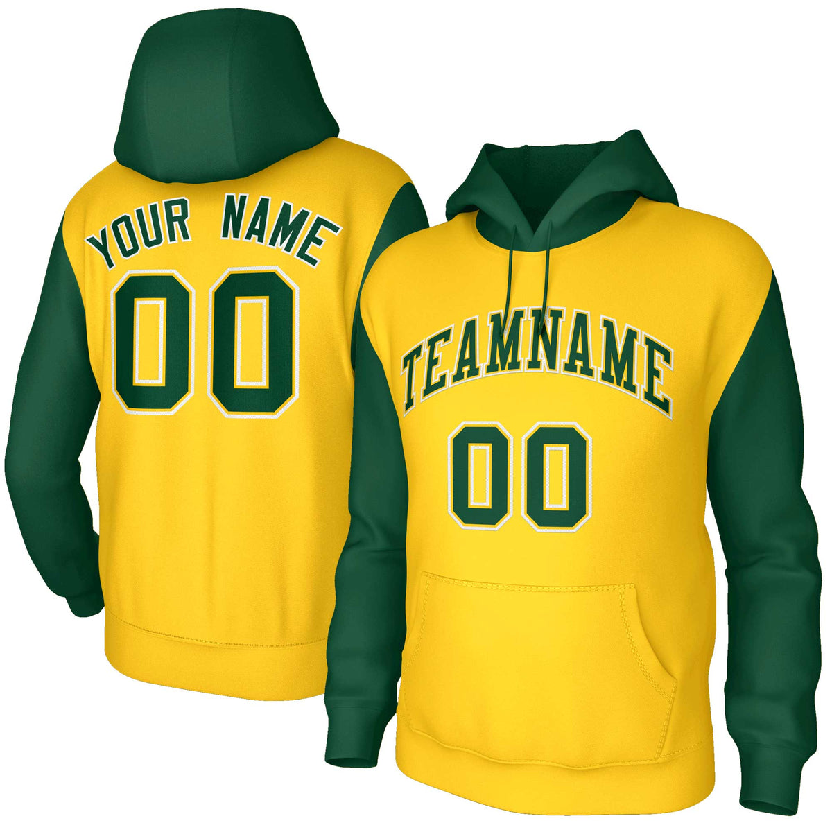 Custom Gold Green-Gold Raglan Sleeves Stitched Sportwear Pullover Hoodie