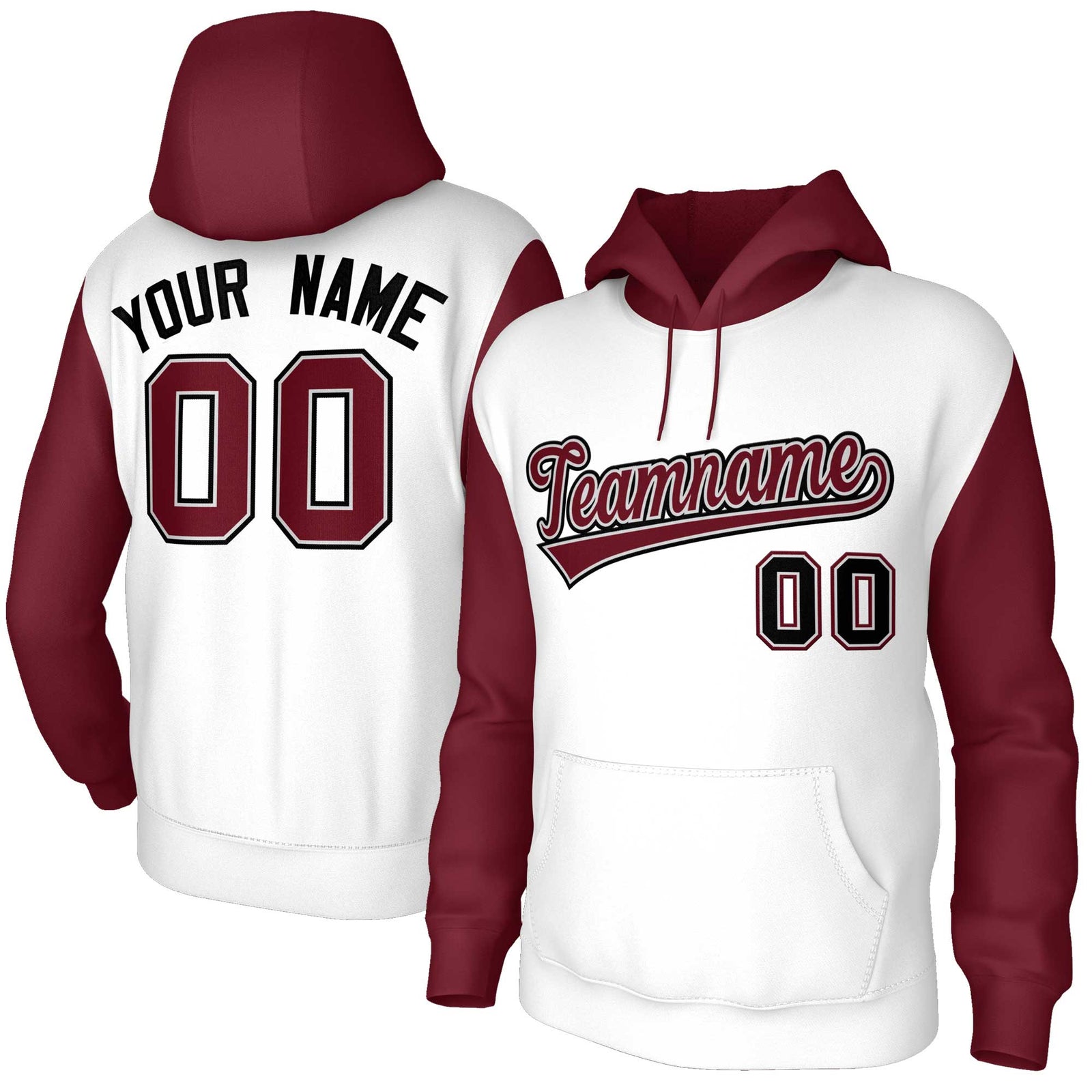 Custom White Crimson-Gray Raglan Sleeves Stitched Sportwear Pullover Hoodie