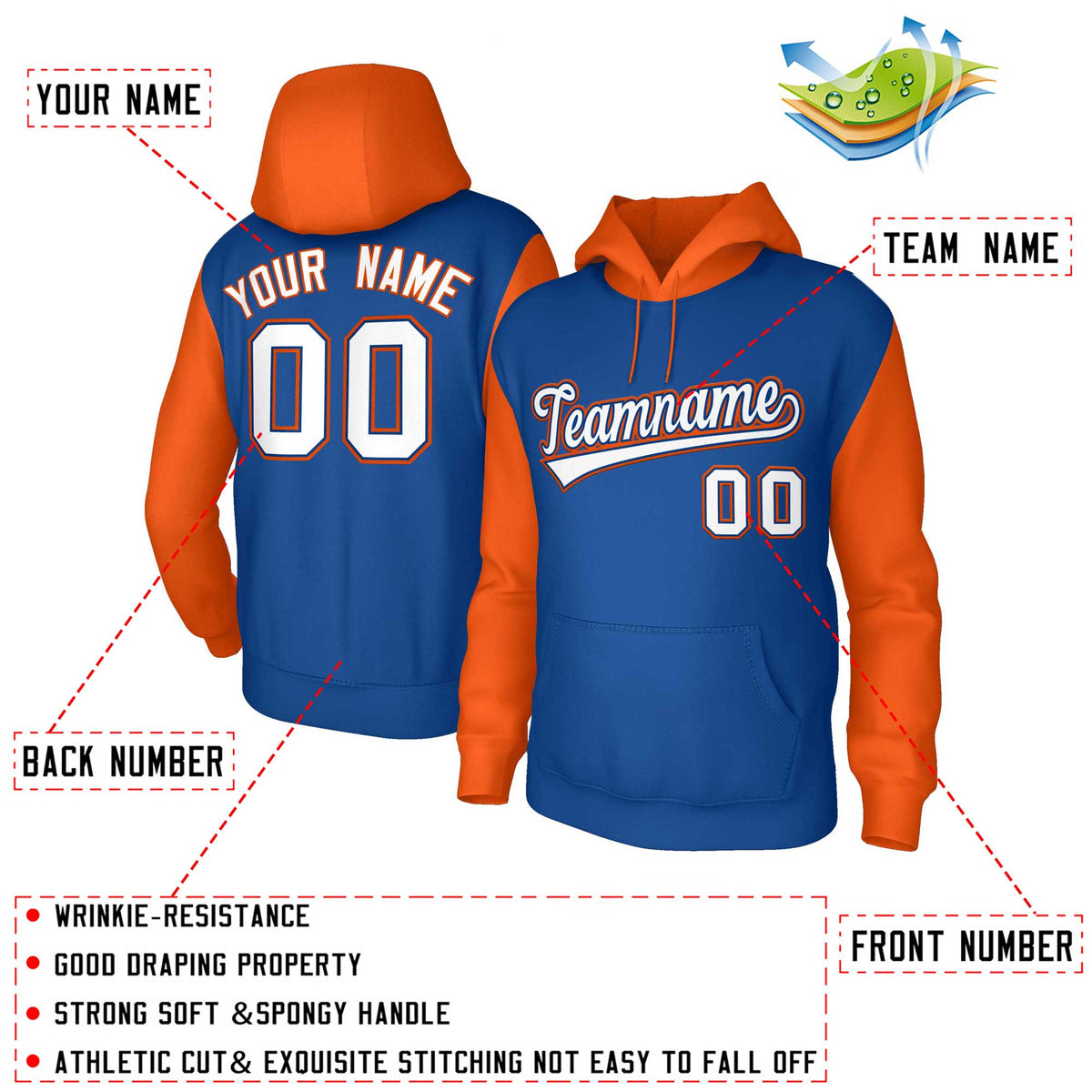 Custom Royal White-Royal Raglan Sleeves Stitched Sportwear Pullover Hoodie