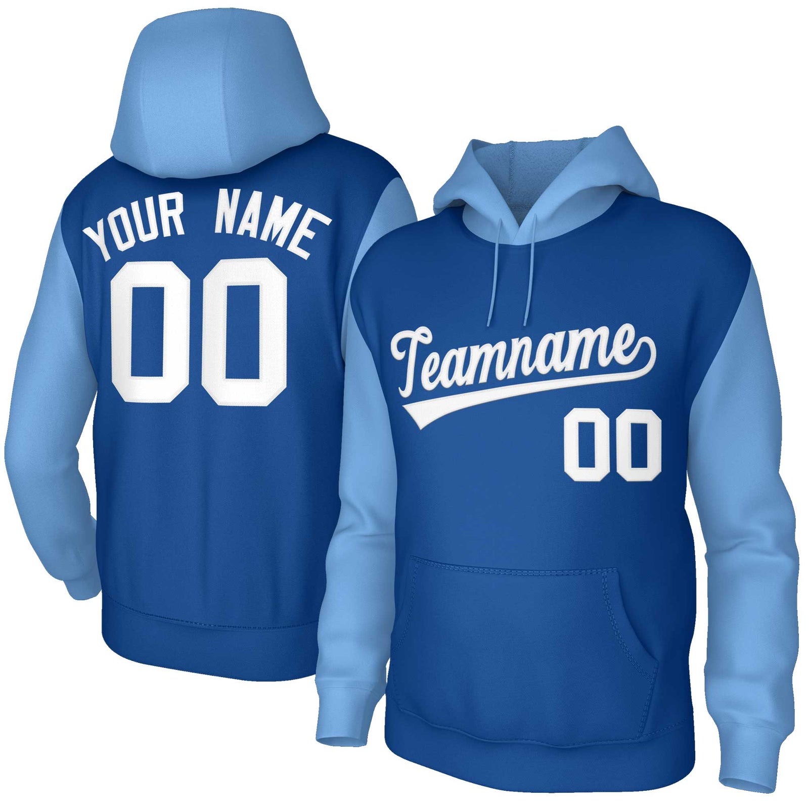 Custom Royal White-Raglan Sleeves Stitched Sportwear Pullover Hoodie