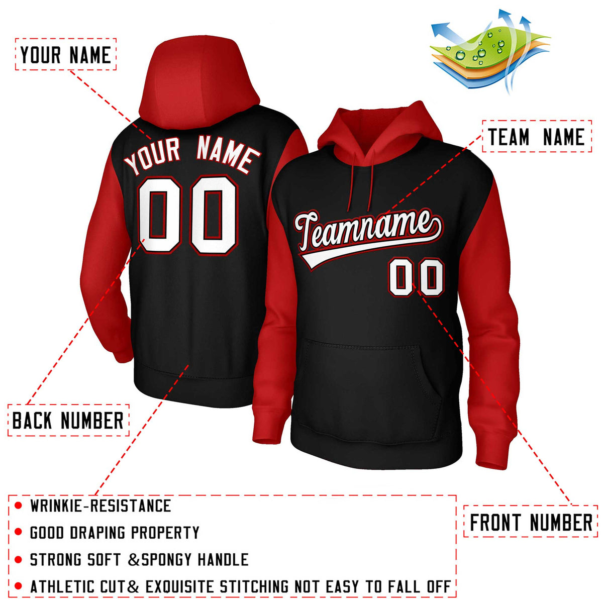 Custom Black White-Black Raglan Sleeves Stitched Sportwear Pullover Hoodie