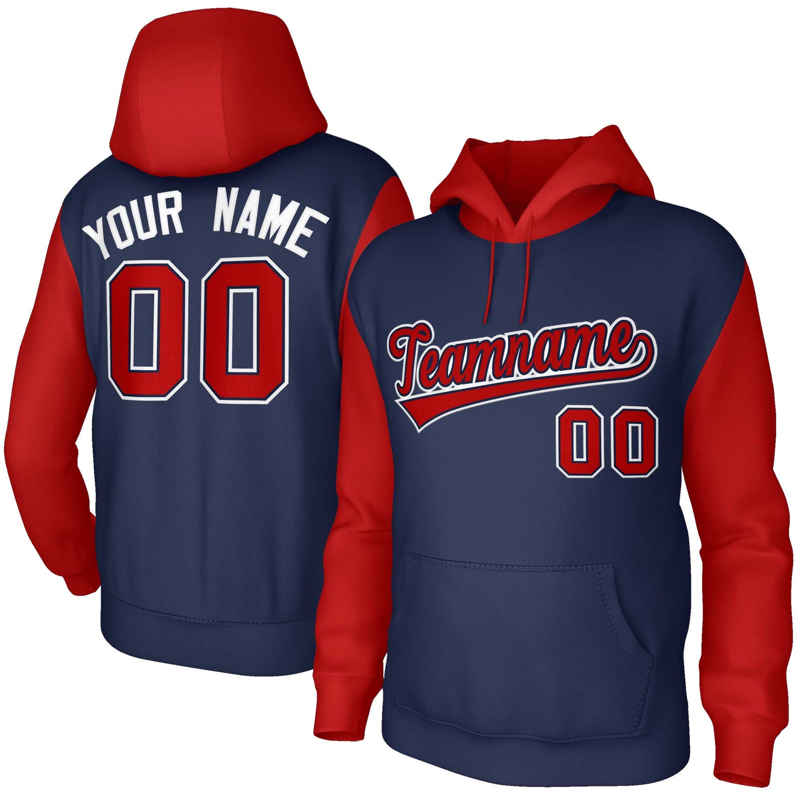 Custom Navy Red-Navy Raglan Sleeves Stitched Sportwear Pullover Hoodie