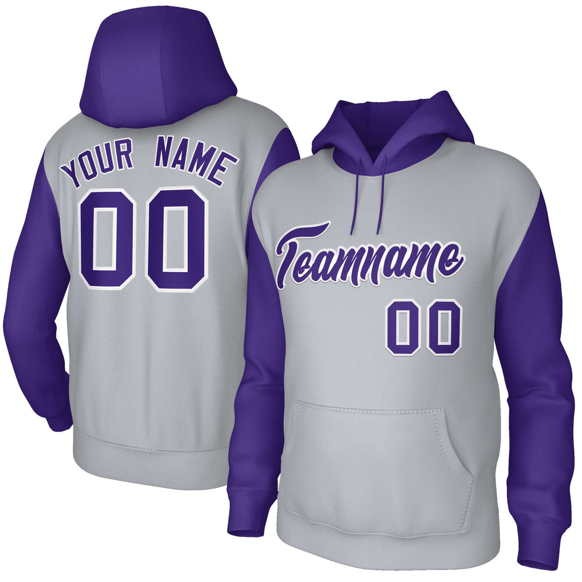 Custom Gray Purple-White Raglan Sleeves Stitched Sportwear Pullover Hoodie