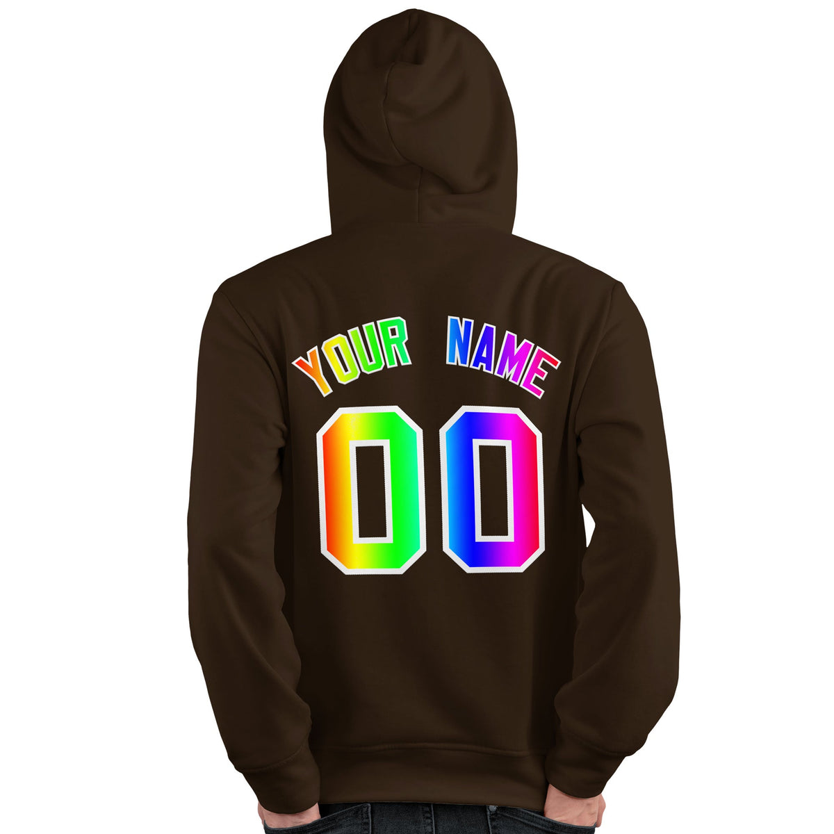 Custom Brown Personalized Rainbow Color Font Team Pullover Sweatshirt Hoodie